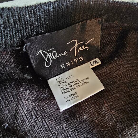 Vintage Diane Freis Jeweled Tasseled Embroidered Black Wool Cardigan Size L/XL - Picture 4 of 10